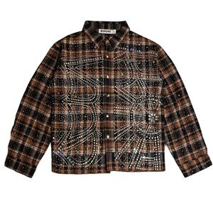 WATSON SPIDER WEB CRYSTAL FLANNEL SHIRT Long Sleeve Button Down $150 Sz 2xl